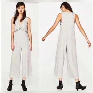 ZARA Trafaluc Grey Ribbed Ruffle Jumpsuit